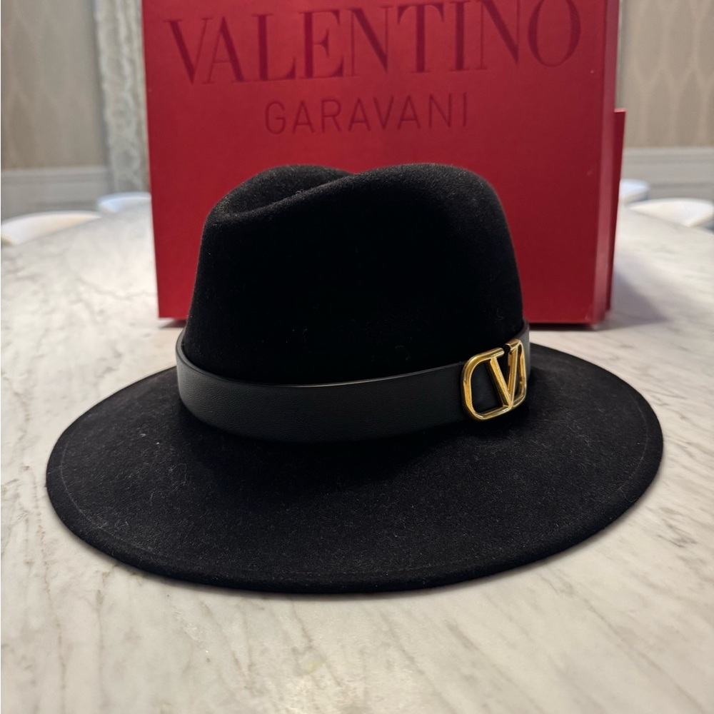 Valentino Garavani Black Hat with Gold Logo
